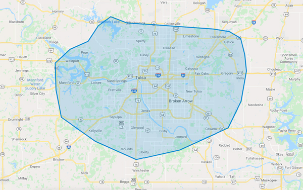 map of Tulsa, Ok, showing Oklahoma LED's service area