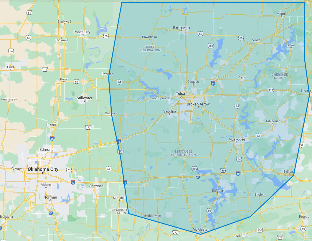 map of Tulsa, Ok, showing Oklahoma LED's service area